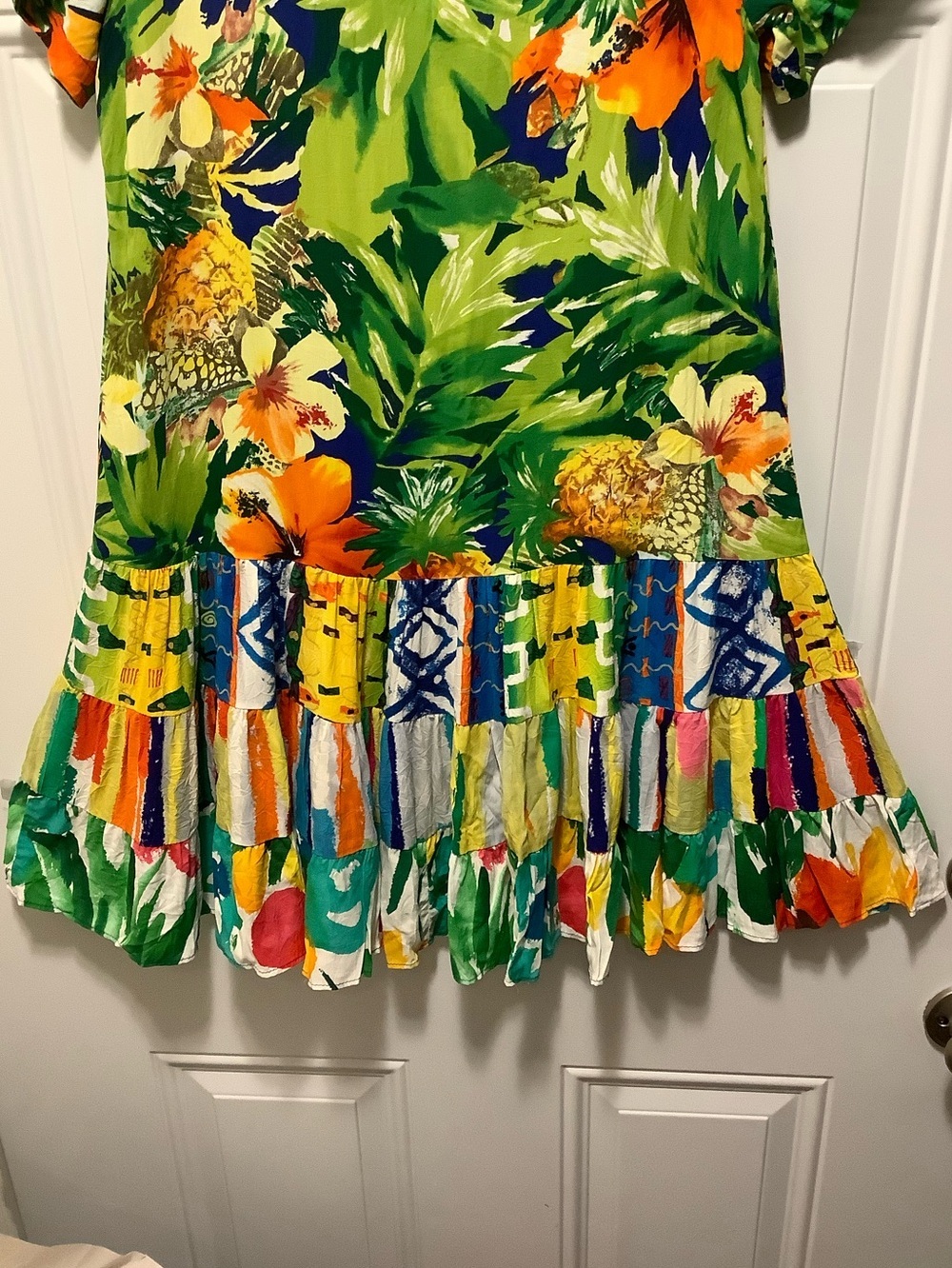Jams World| XS Tropical Floral Mixed Print Drop Waist 3 Tier Hattie Dress Artsy - Picture 4 of 5